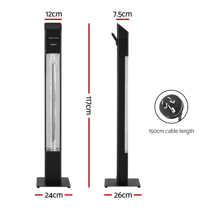 Devanti Radiant Tower Heater Electric Portable Remote Control 2000W Heating-Appliances &gt; Heaters-PEROZ Accessories