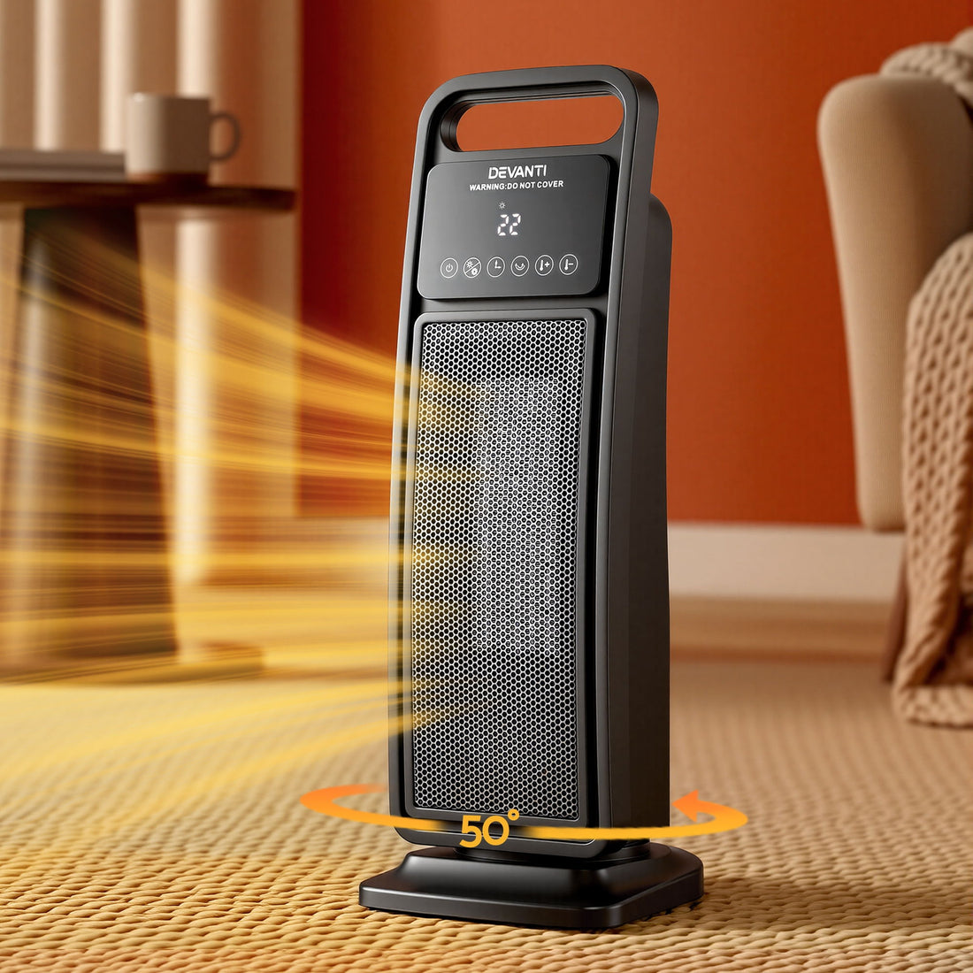 Devanti 2000W Ceramic Tower Heater Space Heaters Indoor Oscillating Black-Appliances > Heaters > Electric Heaters-PEROZ Accessories