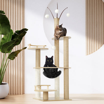 Alopet 132cm Cat Tree Wooden Cat Tower with Cat Scratching Post and Acrylic Bowl-Cat Trees-PEROZ Accessories