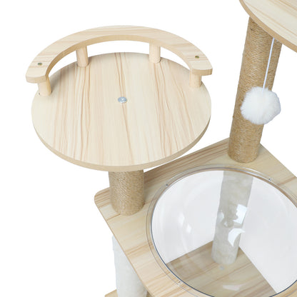 Alopet 132cm Cat Tree Wooden Cat Tower with Cat Scratching Post and Acrylic Bowl-Cat Trees-PEROZ Accessories