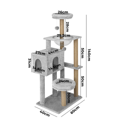 Alopet 140cm Cat Tree, Grey Cat Tower Cat Scratching Post-Cat Trees-PEROZ Accessories