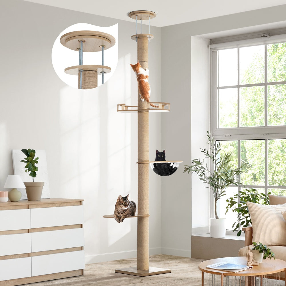 Alopet Cat Tree Wood Tower Scratching 270cm Post Floor to Ceiling-Cat Tree-PEROZ Accessories