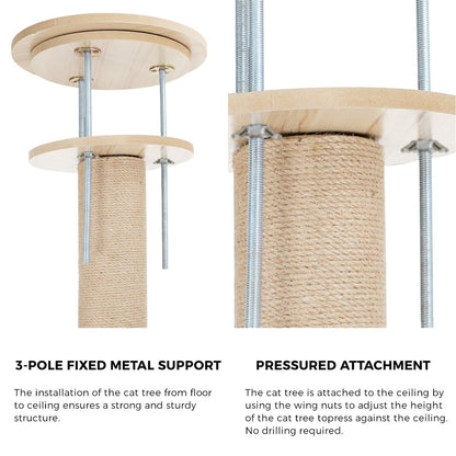 Alopet Cat Tree Wood Tower Scratching 270cm Post Floor to Ceiling-Cat Tree-PEROZ Accessories