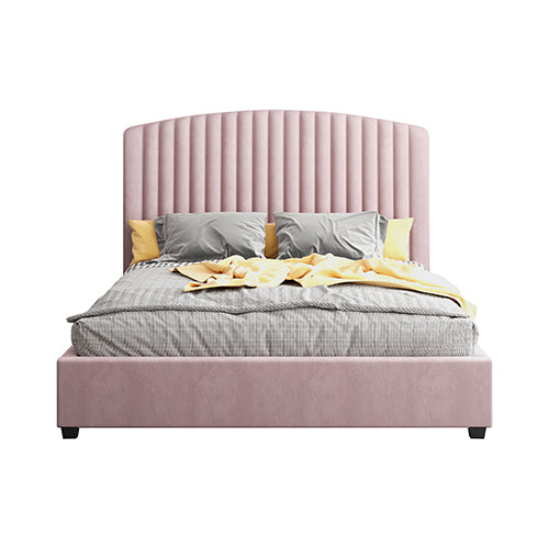 Camelia Double Size Bed Frame Pink Velvet Upholstery High Headboard Quality Slats Metal Structure-Furniture &gt; Bedroom &gt; Beds &amp; Bed Frames-PEROZ Accessories