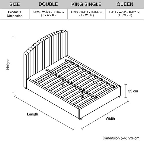 Camelia Double Size Bed Frame Pink Velvet Upholstery High Headboard Quality Slats Metal Structure-Furniture > Bedroom > Beds &amp; Bed Frames-PEROZ Accessories
