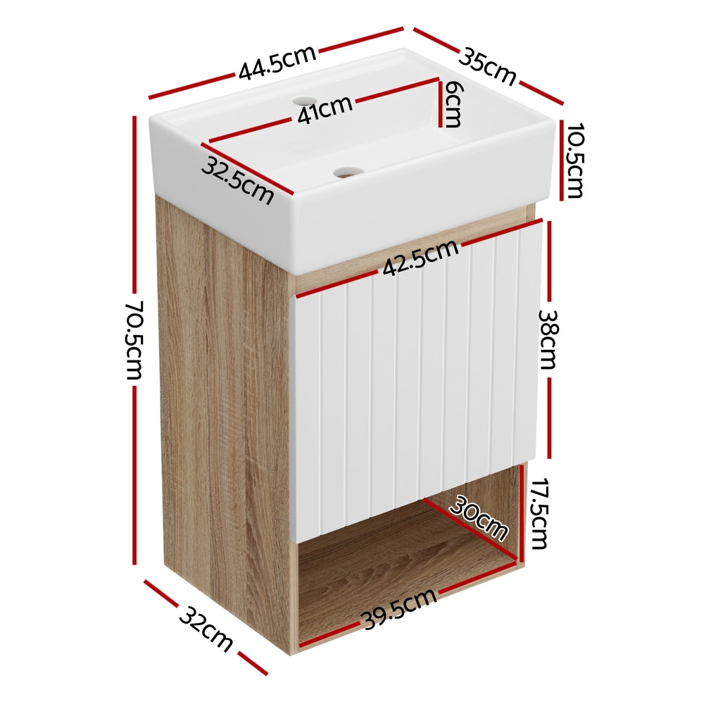 Cefito Vanity Unit 445mm Basin Bathroom Cabinet Storage Wall Hung Sink White-Furniture > Bathroom > Bathroom Cabinets, Cupboards &amp; Storage-PEROZ Accessories