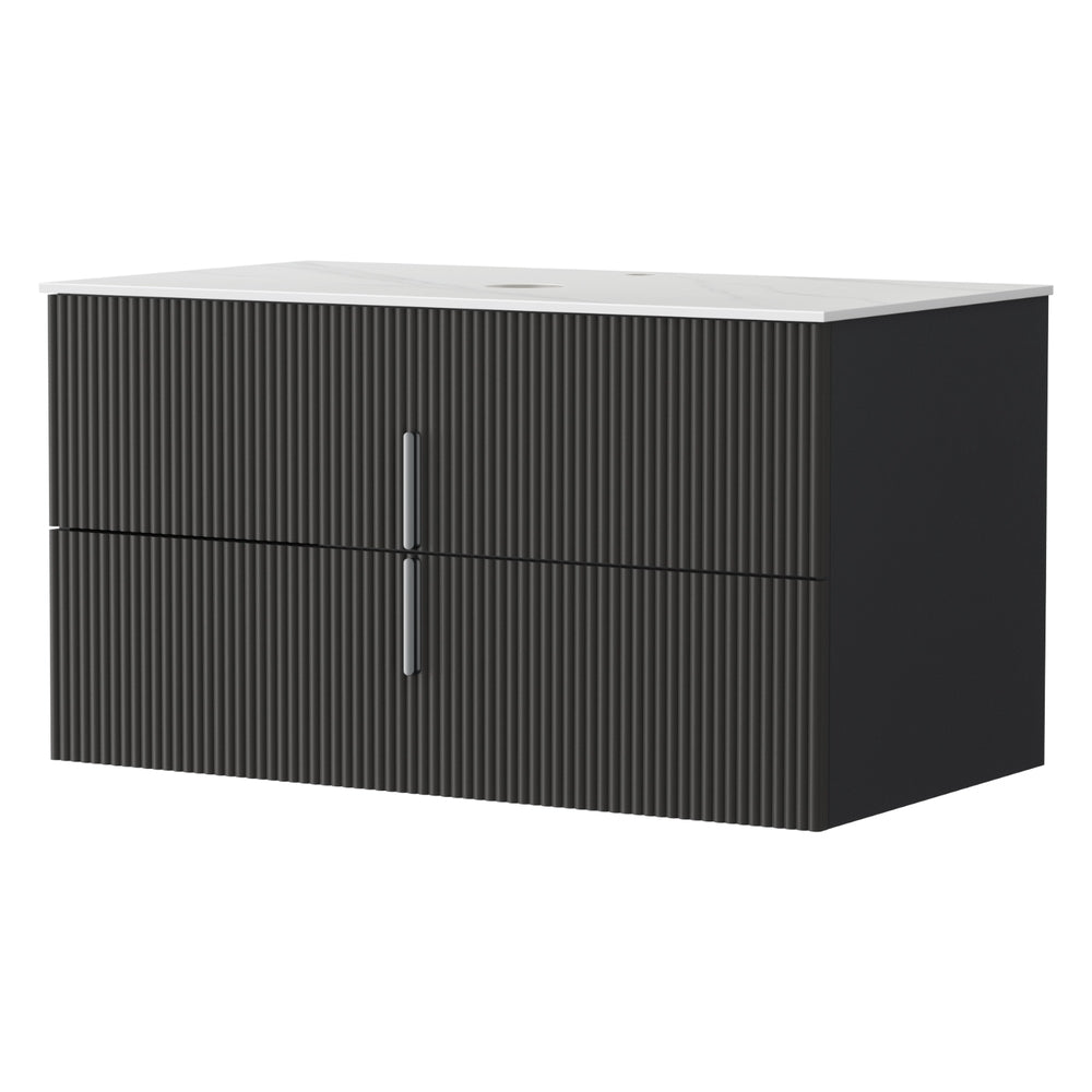 Cefito Vanity Unit 900mm Bathroom Cabinet Storage Wall Hung Black Timber Front-Furniture > Bathroom > Bathroom Cabinets, Cupboards &amp; Storage-PEROZ Accessories