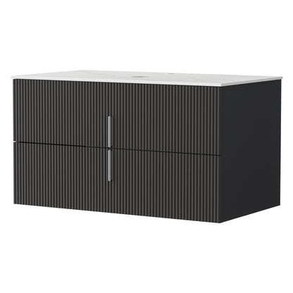 Cefito Vanity Unit 900mm Bathroom Cabinet Storage Wall Hung Black Timber Front-Furniture > Bathroom > Bathroom Cabinets, Cupboards &amp; Storage-PEROZ Accessories