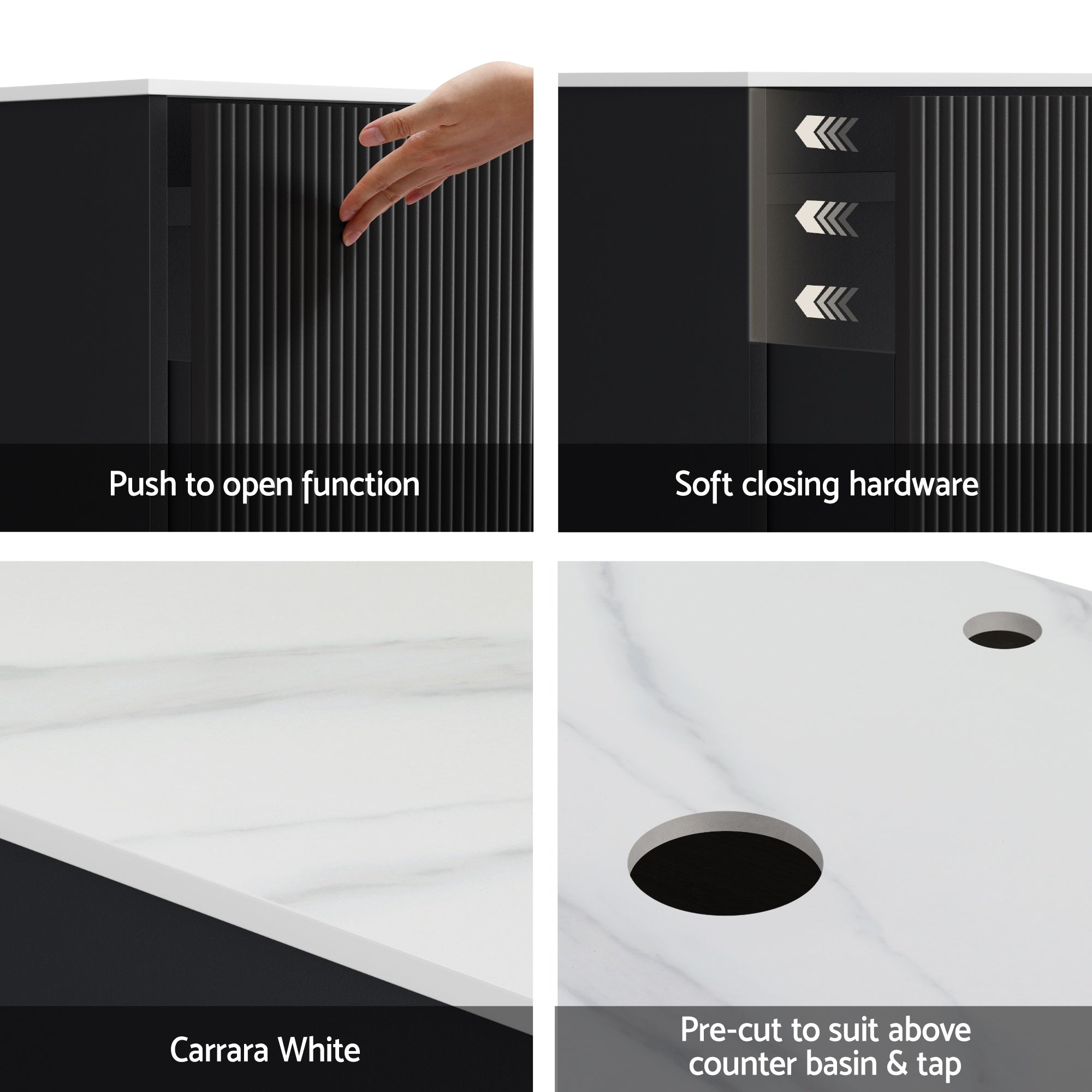 Cefito Vanity Unit 900mm Bathroom Cabinet Storage Wall Hung Grooved Timber Black-Furniture > Bathroom > Vanity Units-PEROZ Accessories