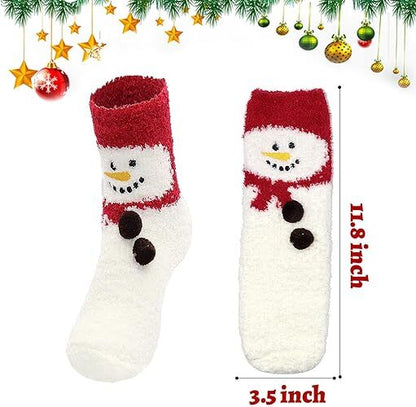 Christmas Socks - 6 Pairs Cozy Warm Fluffy Plush Bed Socks for Women, Girls - Cute Coral Fleece Xmas Indoor-Occasions > Christmas > Christmas Clothing-PEROZ Accessories