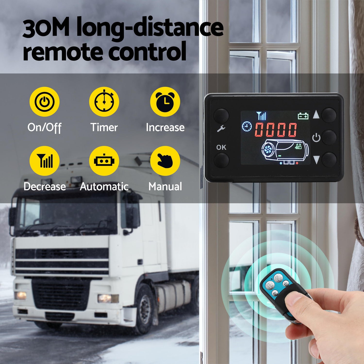 Giantz Diesel Air Heater 12-24V 2KW LCD Display Remote Control for Car Bus RV Indoor Black-Appliances > Heaters > Gas &amp; Oil Heaters-PEROZ Accessories