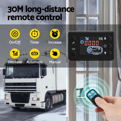 Giantz Diesel Air Heater 12-24V 2KW LCD Display Remote Control for Car Bus RV Indoor Black-Appliances > Heaters > Gas &amp; Oil Heaters-PEROZ Accessories
