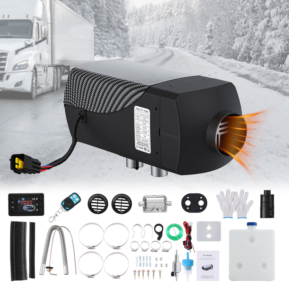 Giantz Diesel Air Heater 12-24V 2KW LCD Display Remote Control for Car Bus RV Indoor Black-Appliances > Heaters > Gas &amp; Oil Heaters-PEROZ Accessories