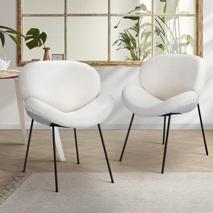 Oikiture 2PCS Armchair Dining Chair Accent Chairs Tub Armchairs Sherpa White-Dining Chair-PEROZ Accessories