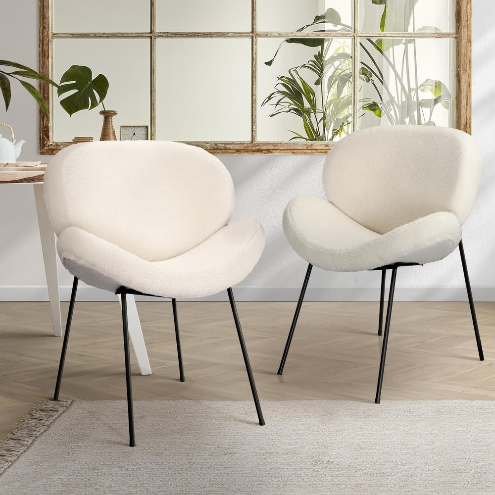 Oikiture 2PCS Armchair Dining Chair Accent Chairs Tub Armchairs Sherpa White-Dining Chair-PEROZ Accessories