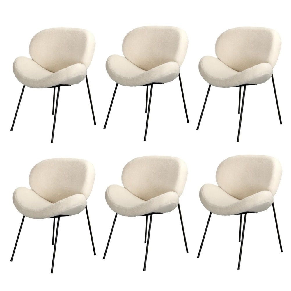 Oikiture 6PCS Armchair Dining Chair Sherpa White-Dining Chair-PEROZ Accessories