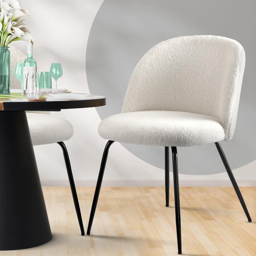 Oikiture 2x Dining Chairs Accent Chair Armchair Kitchen Upholstered Sherpa White-Dining Chair-PEROZ Accessories
