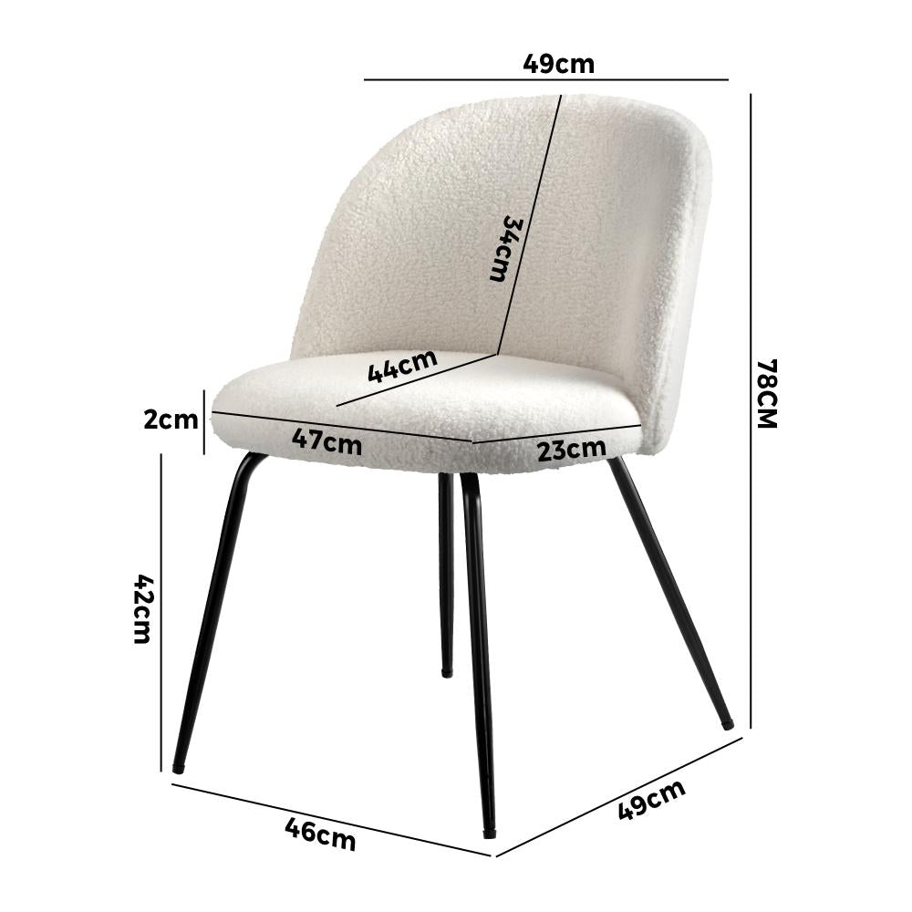 Oikiture 2x Dining Chairs Accent Chair Armchair Kitchen Upholstered Sherpa White-Dining Chair-PEROZ Accessories