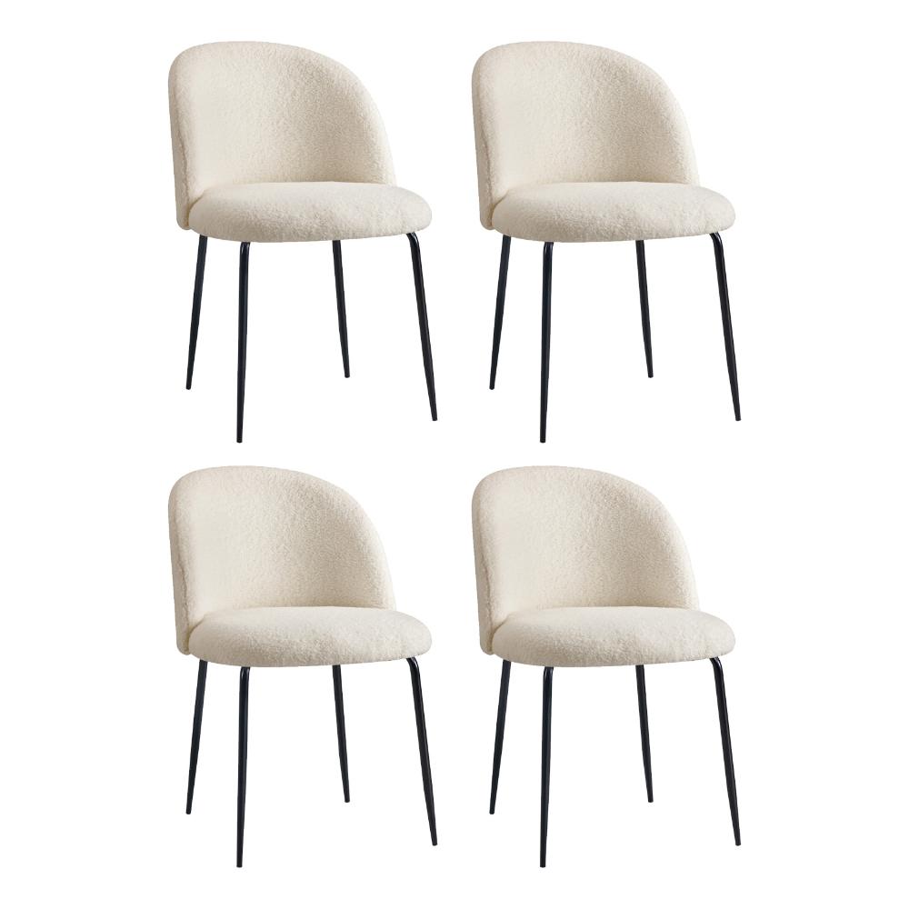Oikiture 4x Dining Chairs Kitchen Upholstered Sherpa White-Dining Chairs-PEROZ Accessories