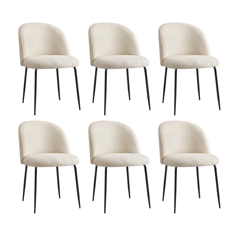 Oikiture 6x Dining Chairs Kitchen Upholstered Sherpa White-Dining Chairs-PEROZ Accessories