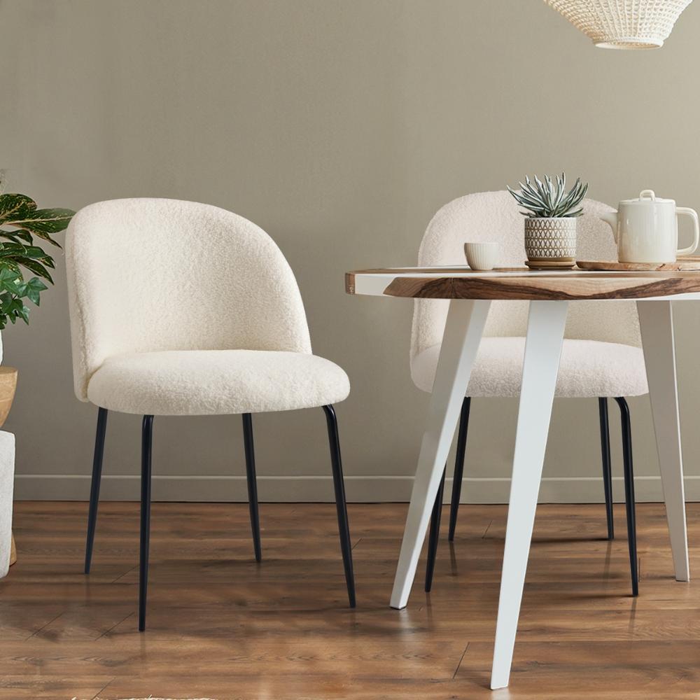 Oikiture 6x Dining Chairs Kitchen Upholstered Sherpa White-Dining Chairs-PEROZ Accessories