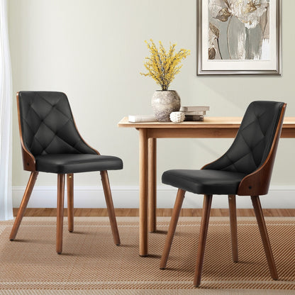 Oikiture Dining Chairs Wooden Chair Kitchen Cafe Faux Leather Padded Seat x2-Dining Chairs-PEROZ Accessories