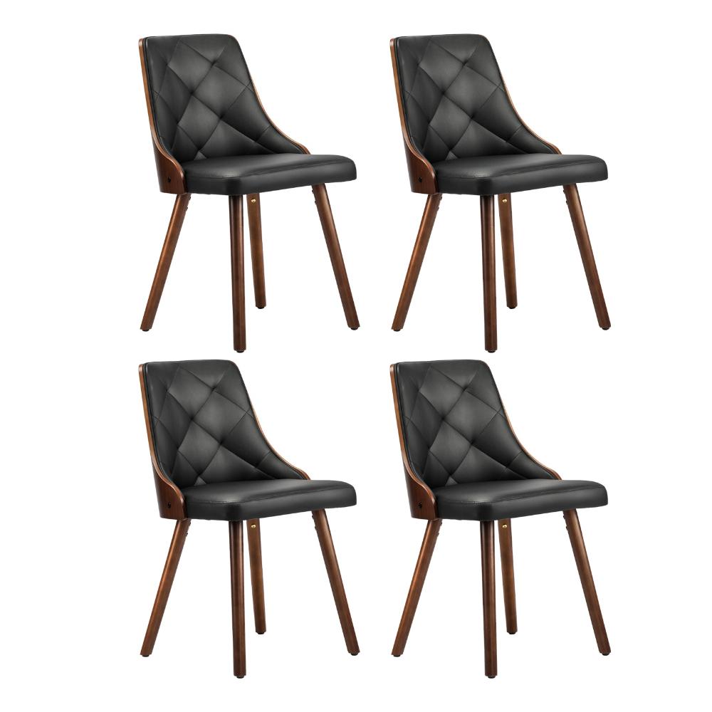 Oikiture 4x Wooden Dining Chairs Faux Leather Padded Black-Dining Chairs-PEROZ Accessories
