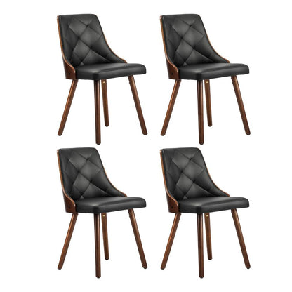 Oikiture 4x Wooden Dining Chairs Faux Leather Padded Black-Dining Chairs-PEROZ Accessories