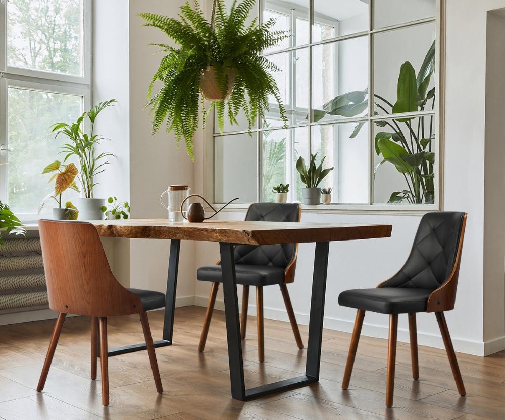 Oikiture 4x Wooden Dining Chairs Faux Leather Padded Black-Dining Chairs-PEROZ Accessories