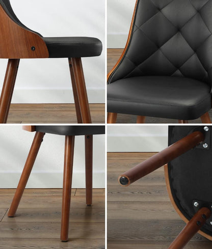Oikiture 4x Wooden Dining Chairs Faux Leather Padded Black-Dining Chairs-PEROZ Accessories