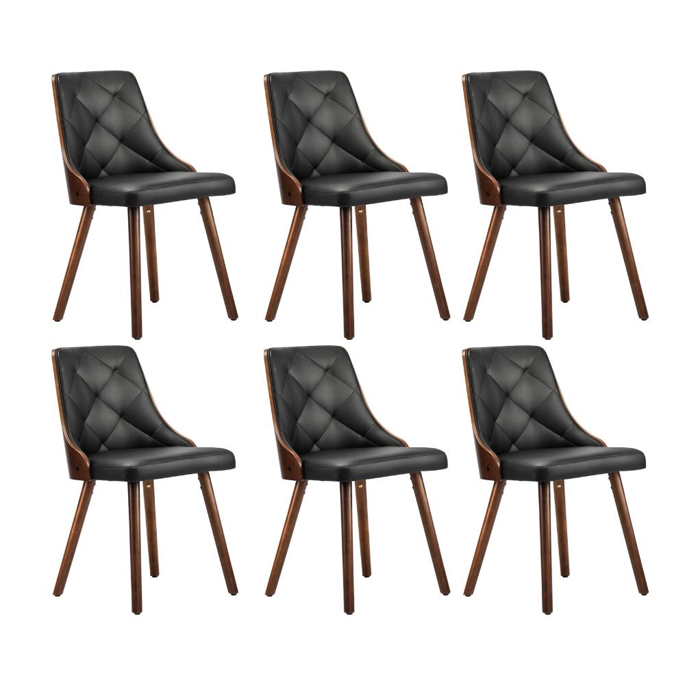 Oikiture 6x Wooden Dining Chairs Faux Leather Padded Black-Dining Chairs-PEROZ Accessories