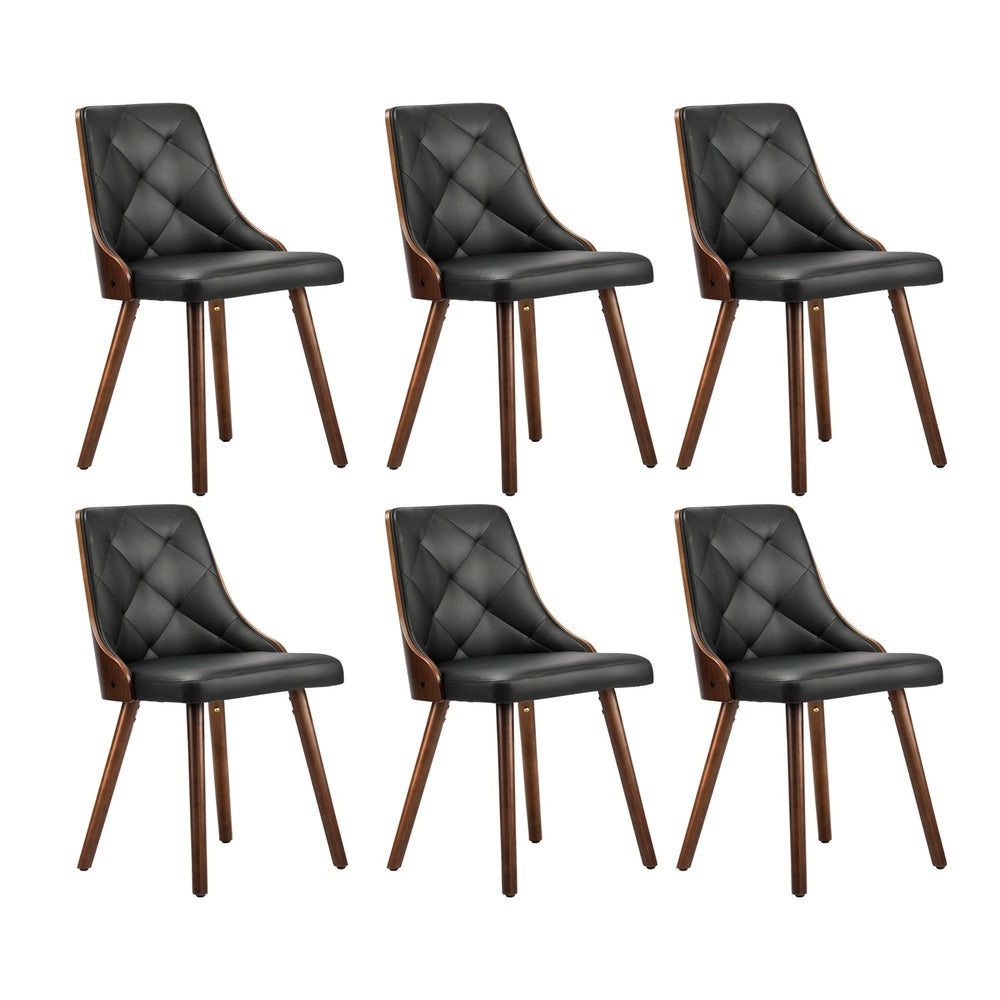 Oikiture 6x Wooden Dining Chairs Faux Leather Padded Black-Dining Chairs-PEROZ Accessories