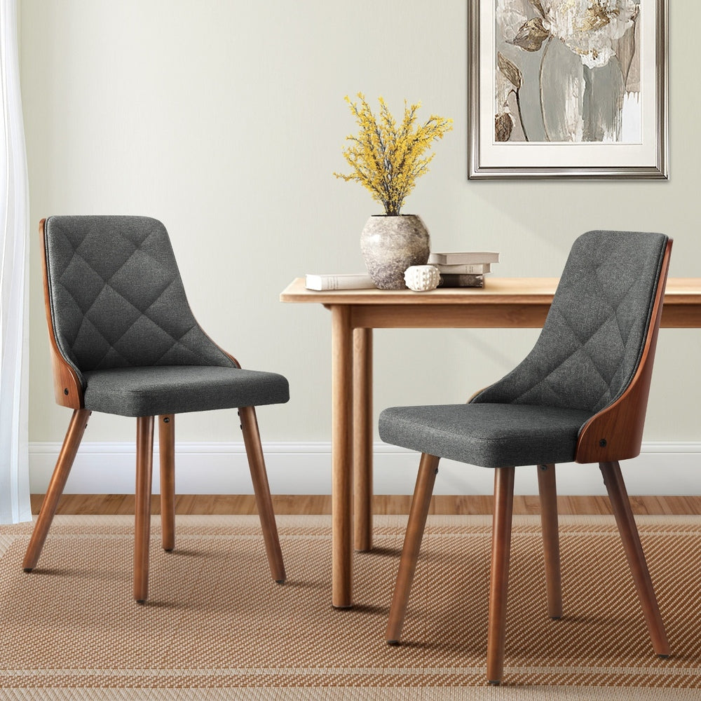 Oikiture Dining Chairs Wooden Chair Kitchen Cafe Faux Linen fabric Padded Seatx2-Dining Chairs-PEROZ Accessories