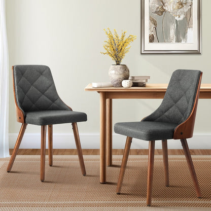 Oikiture Dining Chairs Wooden Chair Kitchen Cafe Faux Linen fabric Padded Seatx2-Dining Chairs-PEROZ Accessories