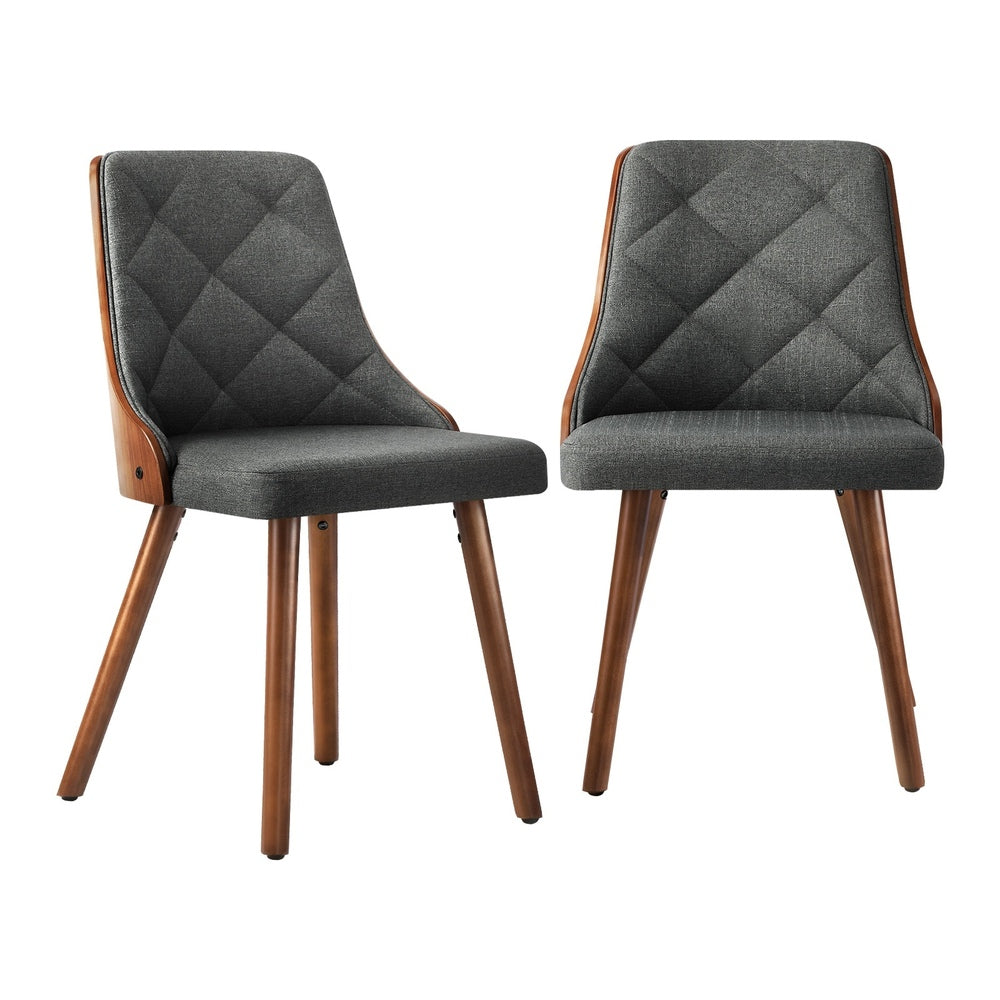 Oikiture Dining Chairs Wooden Chair Kitchen Cafe Faux Linen fabric Padded Seatx2-Dining Chairs-PEROZ Accessories
