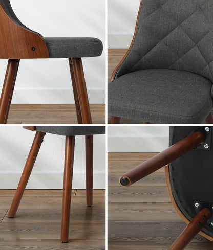 Oikiture Dining Chairs Wooden Chair Kitchen Cafe Faux Linen fabric Padded Seatx2-Dining Chairs-PEROZ Accessories