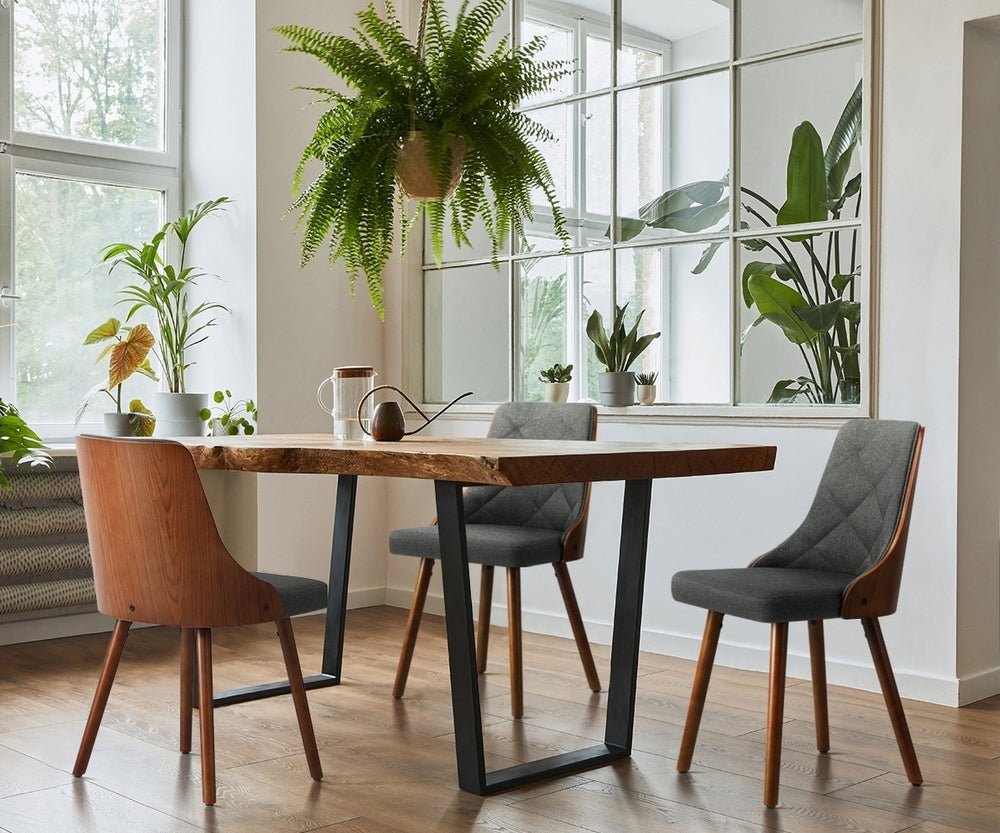 Oikiture Wooden Dining Chairs Faux Linen fabric Padded Seat x8-Dining Chair-PEROZ Accessories