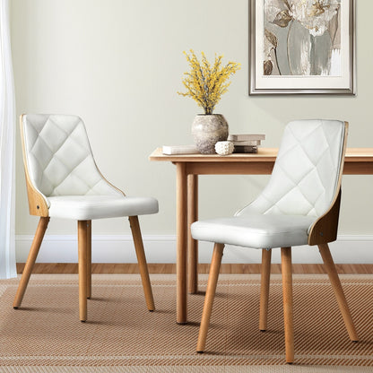 Oikiture Dining Chairs Wooden Kitchen Chair Cafe Faux PU Leather Padded Seat 2x-Dining Chairs-PEROZ Accessories