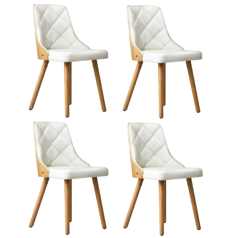 Oikiture 4x Wooden Dining Chairs Faux Leather Padded White-Dining Chair-PEROZ Accessories