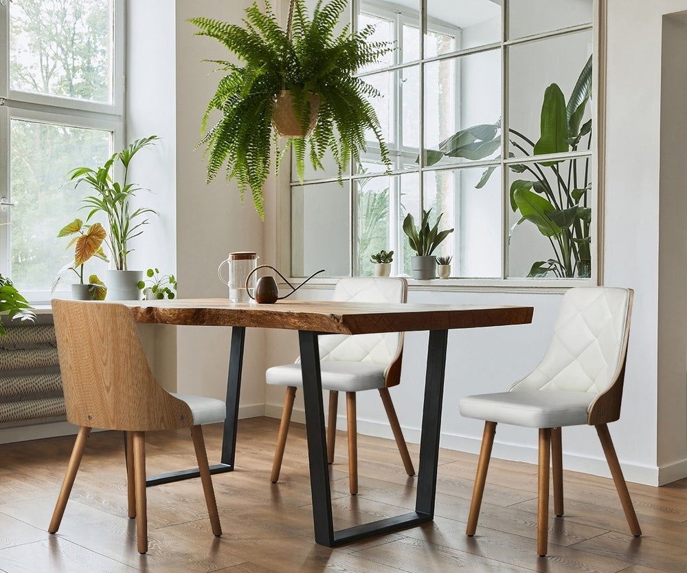 Oikiture 4x Wooden Dining Chairs Faux Leather Padded White-Dining Chair-PEROZ Accessories