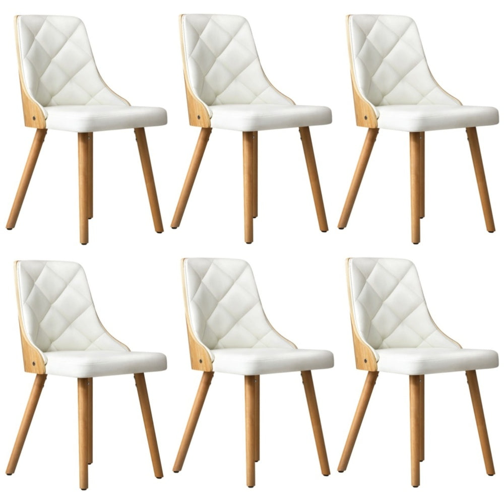 Oikiture 6x Wooden Dining Chairs Faux Leather Padded White-Dining Chair-PEROZ Accessories