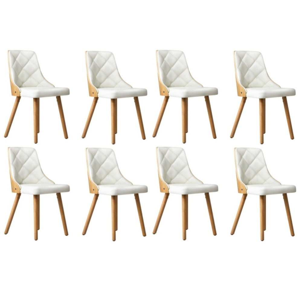 Oikiture 8x Wooden Dining Chairs Faux Leather Padded White-Dining Chair-PEROZ Accessories