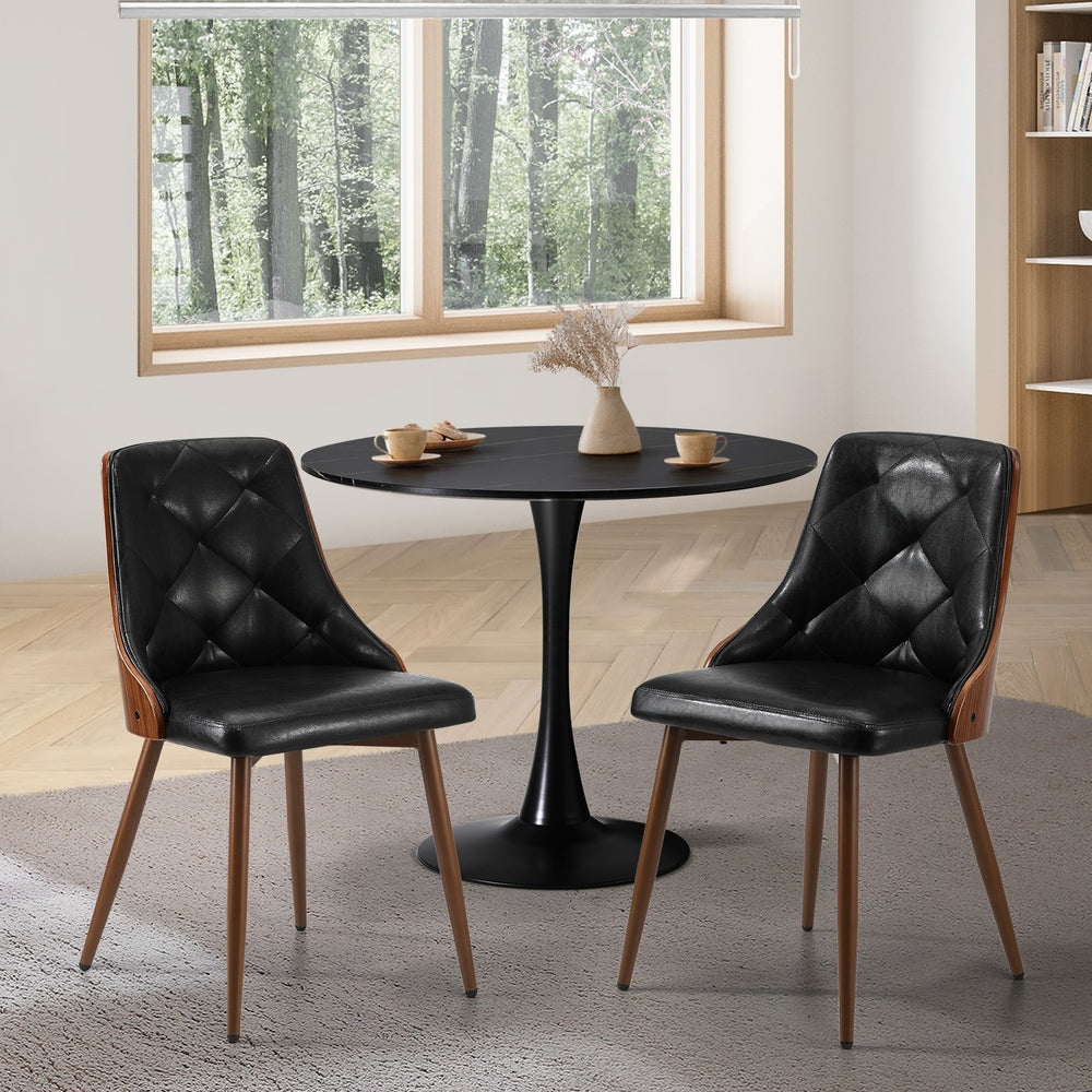 Oikiture Dining Chairs Retro PU Leather x2 Black-Dining Chair-PEROZ Accessories