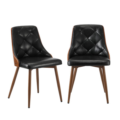 Oikiture Dining Chairs Retro PU Leather x2 Black-Dining Chair-PEROZ Accessories