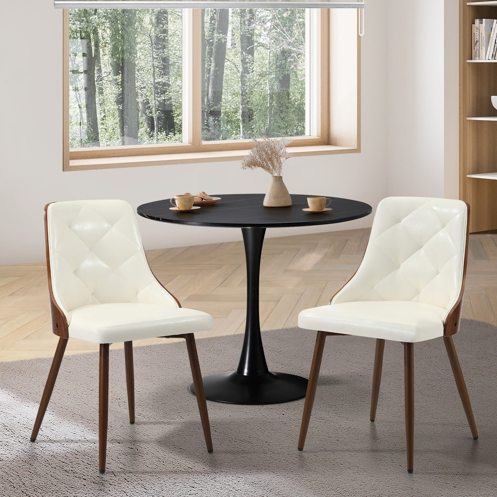 Oikiture Dining Chairs PU Leather x2 White-Dining Chair-PEROZ Accessories