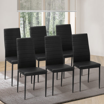 Oikiture 6PCS Dining Chairs High-Back Faux Leather Black-Dining Chair-PEROZ Accessories