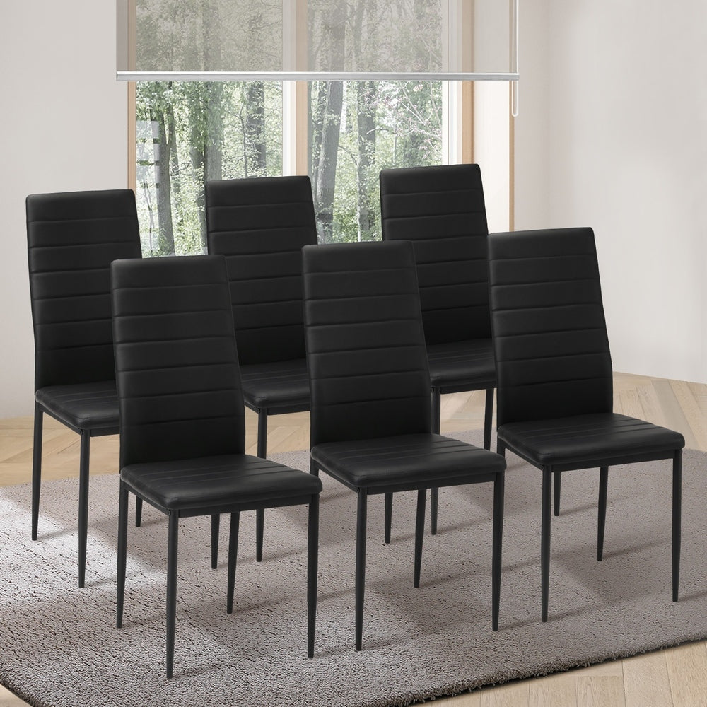 Oikiture 6PCS Dining Chairs High-Back Faux Leather Black-Dining Chair-PEROZ Accessories