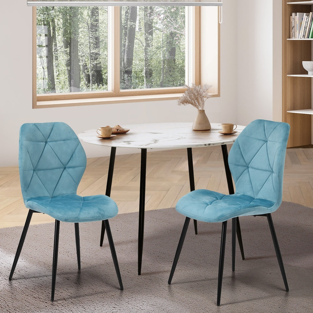 Oikiture Dining Chairs Set of 2 Velvet Blue-Dining Chair-PEROZ Accessories