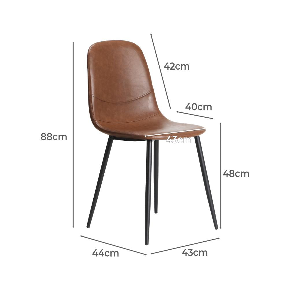 Oikiture 2x Dining Chairs Kitchen Accent Chair Lounge Room PU Leather Brown-Dining Chairs-PEROZ Accessories