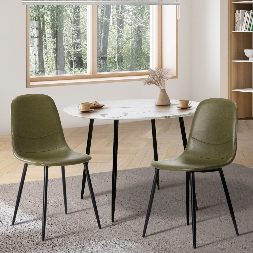 Oikiture 2x Dining Chairs PU Leather Green-Dining Chair-PEROZ Accessories